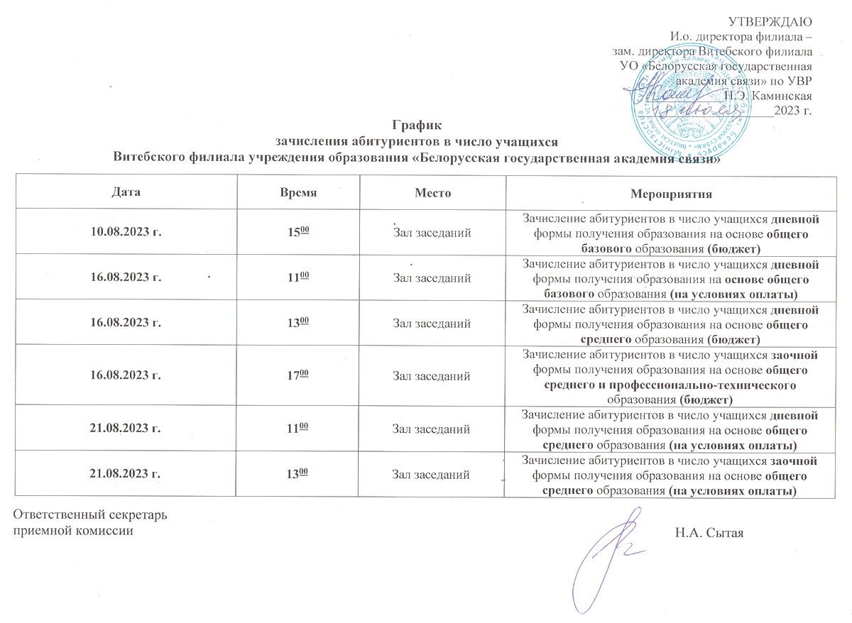 Сроки приема документов – Витебский филиал УО 